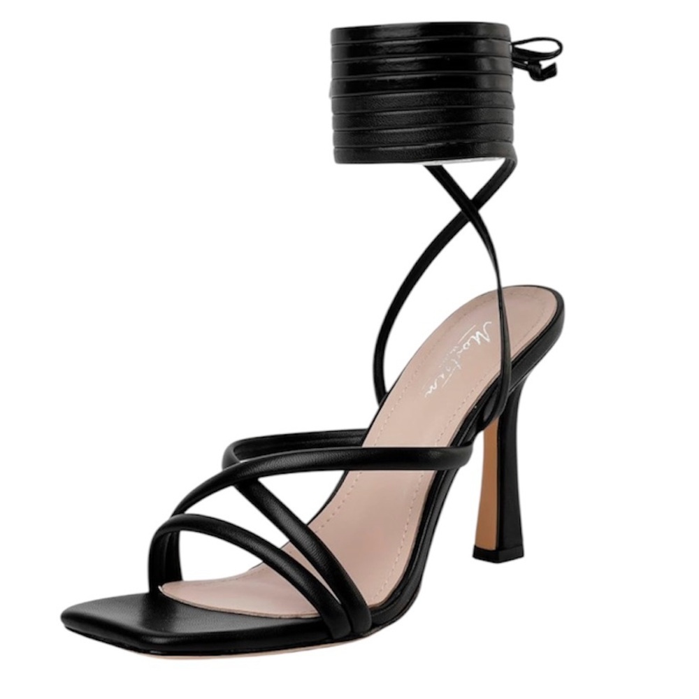 Black Strappy Stiletto Sandal Heels